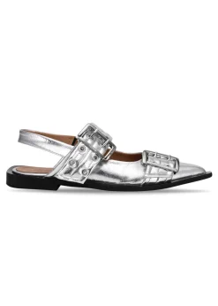 Feminine Buckle Ballerina Metallic>Ganni Sale