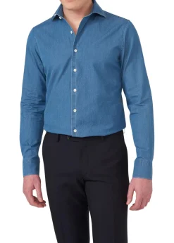 Slim Fit Cut Away Denim Shirt><noscript><img width=