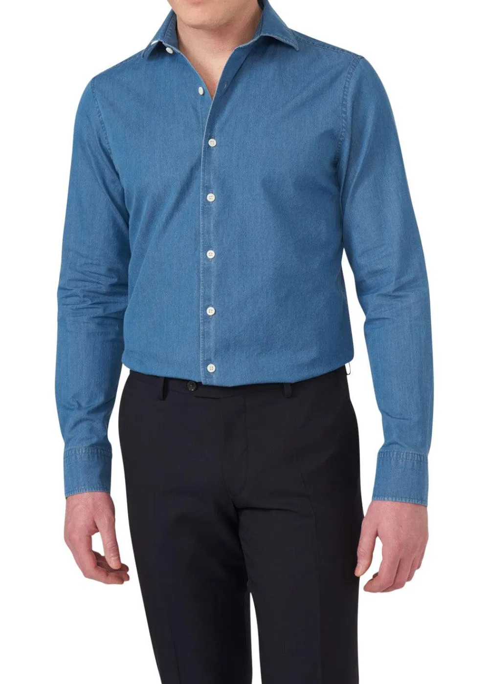 Slim Fit Cut Away Denim Shirt>Oscar Jacobson Sale