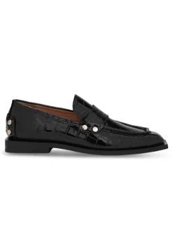 Studs Square Toe Loafer Shiny Croco>Ganni