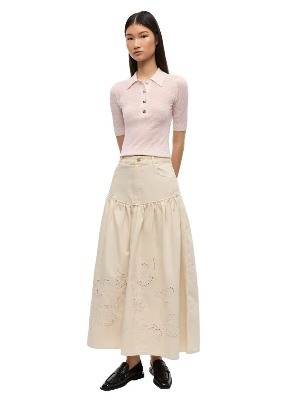 Studs Square Toe Loafer Shiny Croco>Ganni