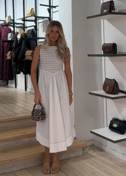 Washed Stretch Cotton Smock Midi Straps Dress>Ganni