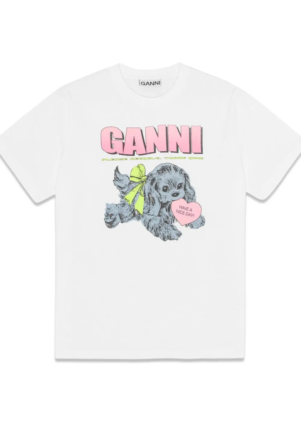 Basic Cotton Jersey Neon Puppy T-shirt>Ganni Sale