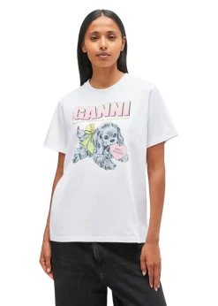 Basic Cotton Jersey Neon Puppy T-shirt>Ganni Sale