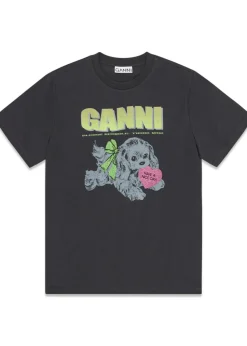 Basic Cotton Jersey Neon Puppy T-shirt>Ganni Outlet