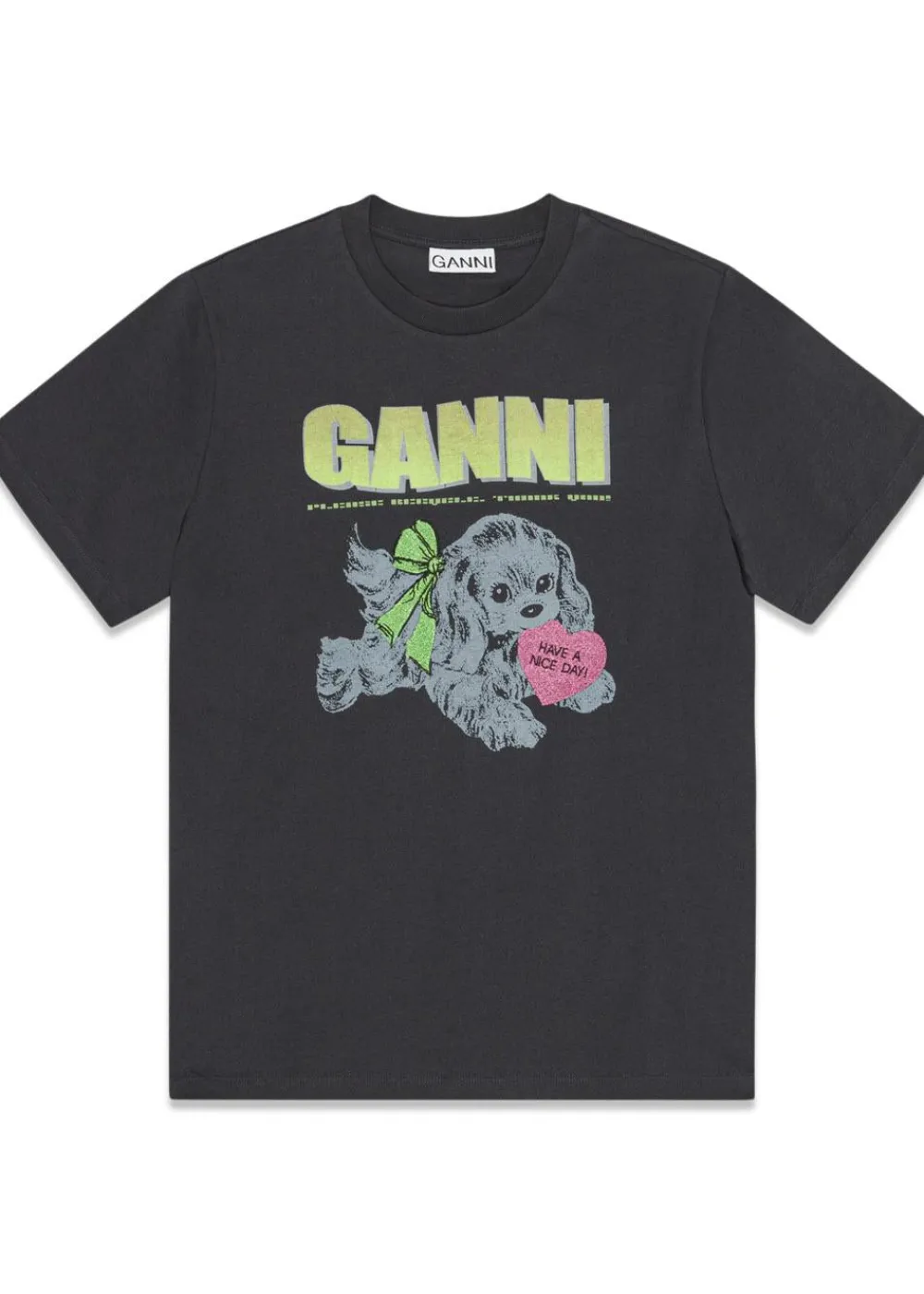 Basic Cotton Jersey Neon Puppy T-shirt>Ganni Outlet