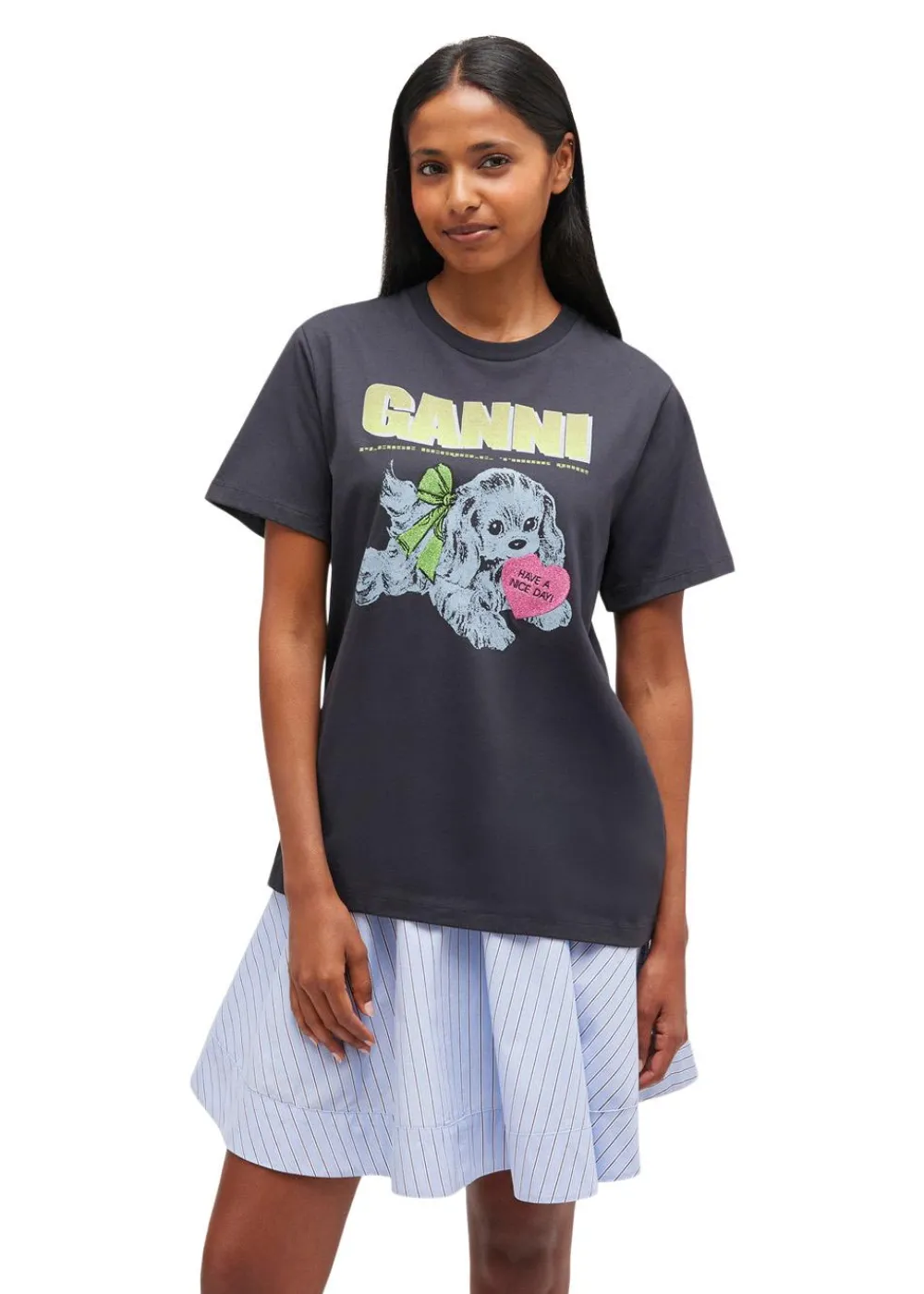 Basic Cotton Jersey Neon Puppy T-shirt>Ganni Outlet