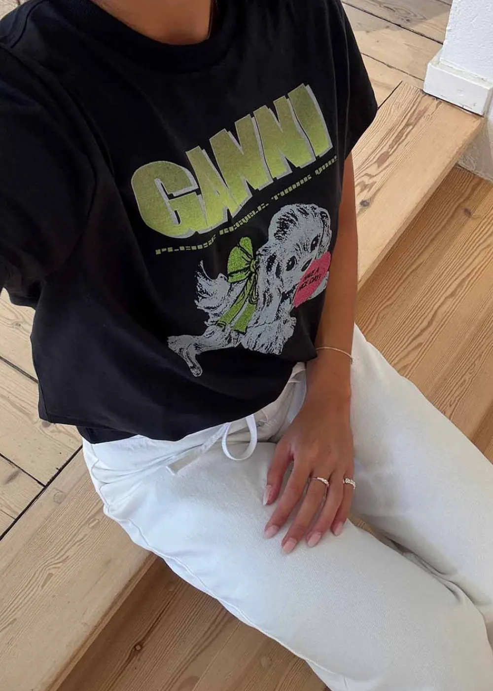 Basic Cotton Jersey Neon Puppy T-shirt>Ganni Outlet