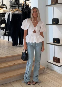 Laced Straight Leg Jeans><noscript><img width=