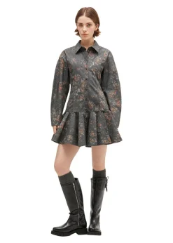 Printed Stretch Cotton Buttoned Mini Dress>Ganni Discount
