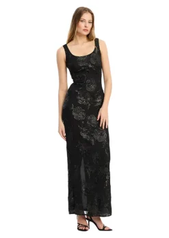 SEQUINS FITTED MAXI DRESS><noscript><img width=