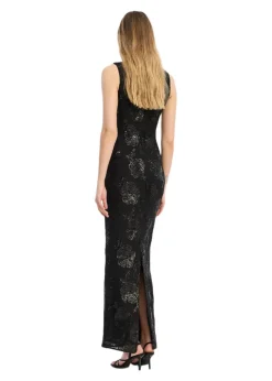 SEQUINS FITTED MAXI DRESS><noscript><img width=