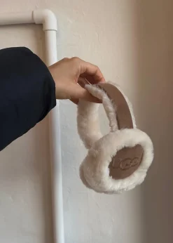 W Sheepskin Embroidery Earmuff><noscript><img width=