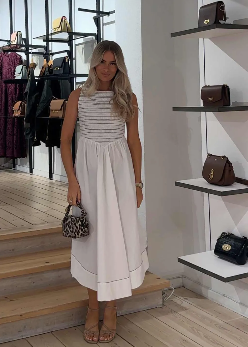 Washed Stretch Cotton Smock Midi Straps Dress>Ganni